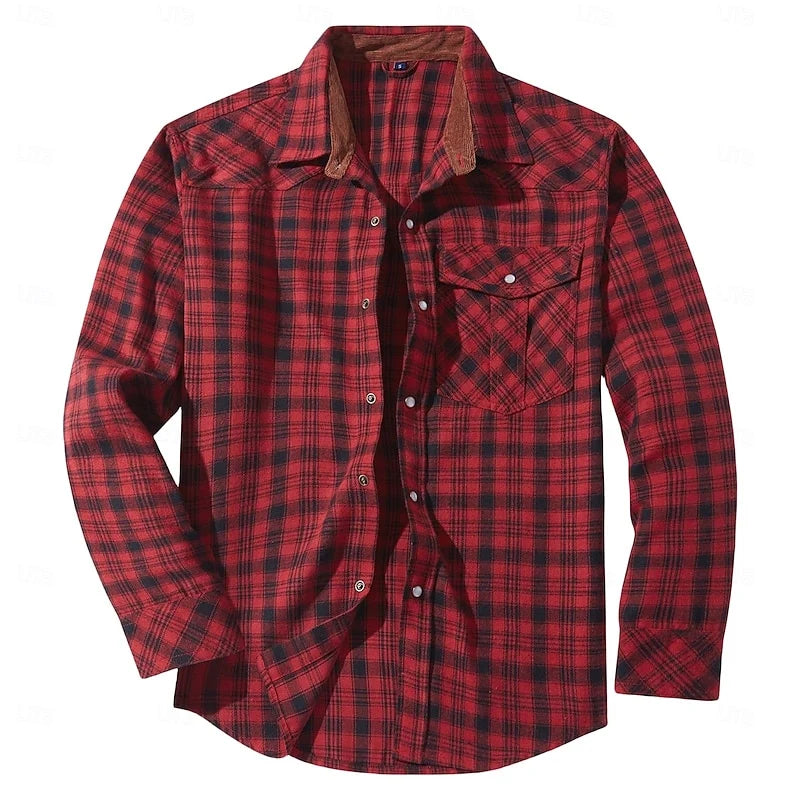 Men's dark navy rugged checked overshirt