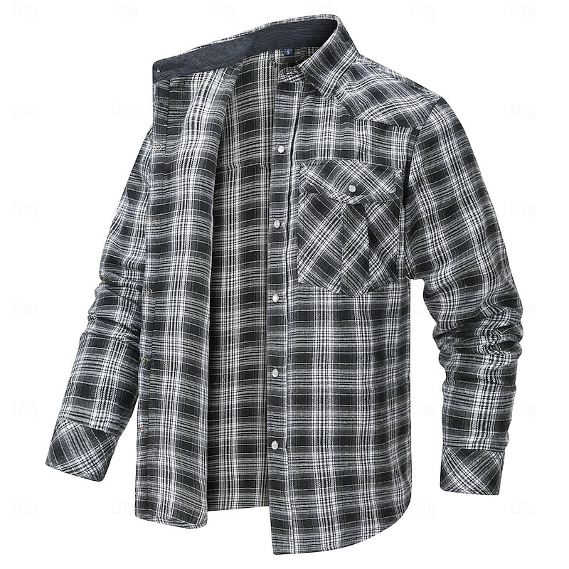 Men's red rugged checked overshirt