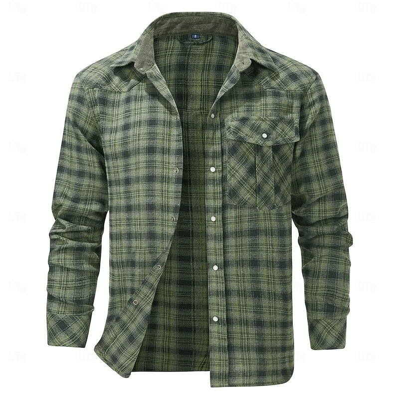 Men's khaki rugged checked overshirt