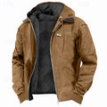 Men's brown fleece-lined hooded zip jacket for autumn and winter