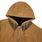 Men's blue fleece-lined hooded zip jacket for autumn and winter