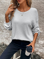 Women's light grey relaxed waffle knit jumper