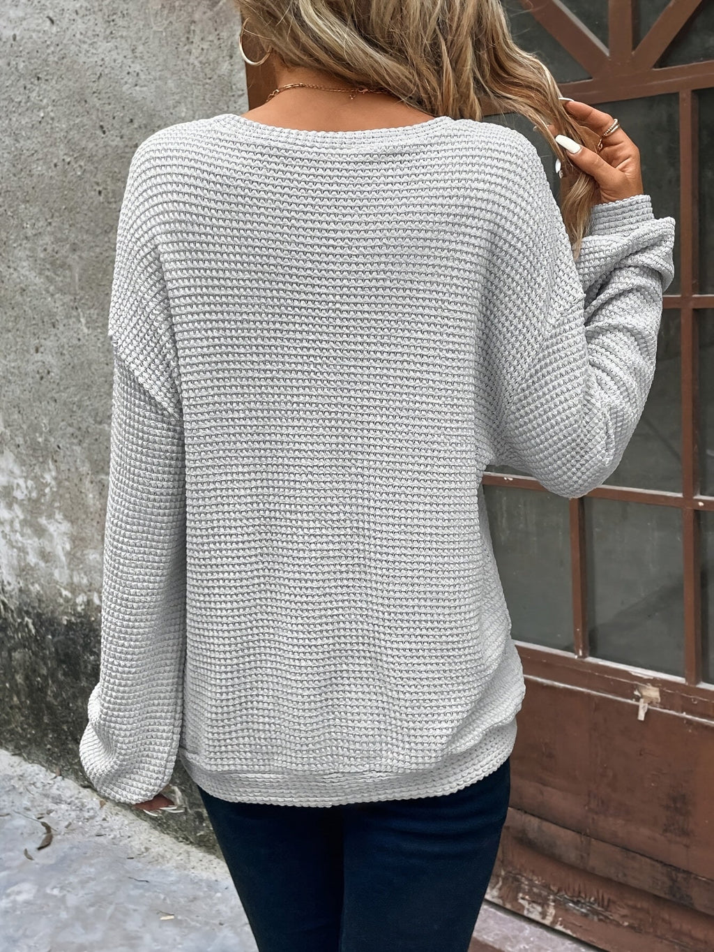 Women's fern green relaxed waffle knit jumper