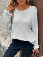 Women's light grey relaxed waffle knit jumper