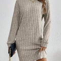 Women's khaki ribbed textured jumper dress for everyday winter wear