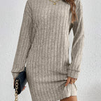 Women's khaki ribbed textured jumper dress for everyday winter wear