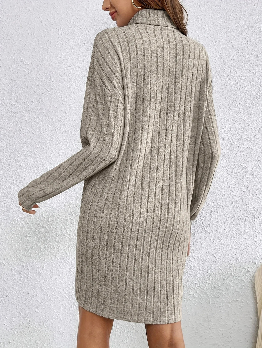 Women's khaki ribbed textured jumper dress for everyday winter wear