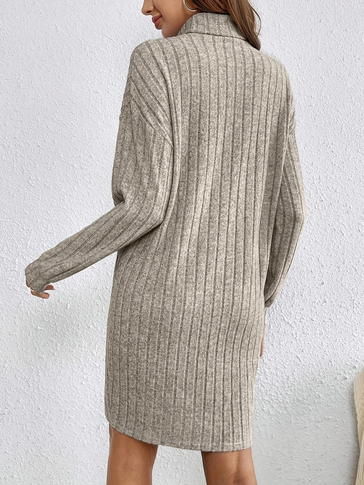Women's khaki ribbed textured jumper dress for everyday winter wear