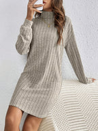 Women's khaki ribbed textured jumper dress for everyday winter wear