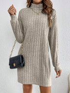 Women's khaki ribbed textured jumper dress for everyday winter wear