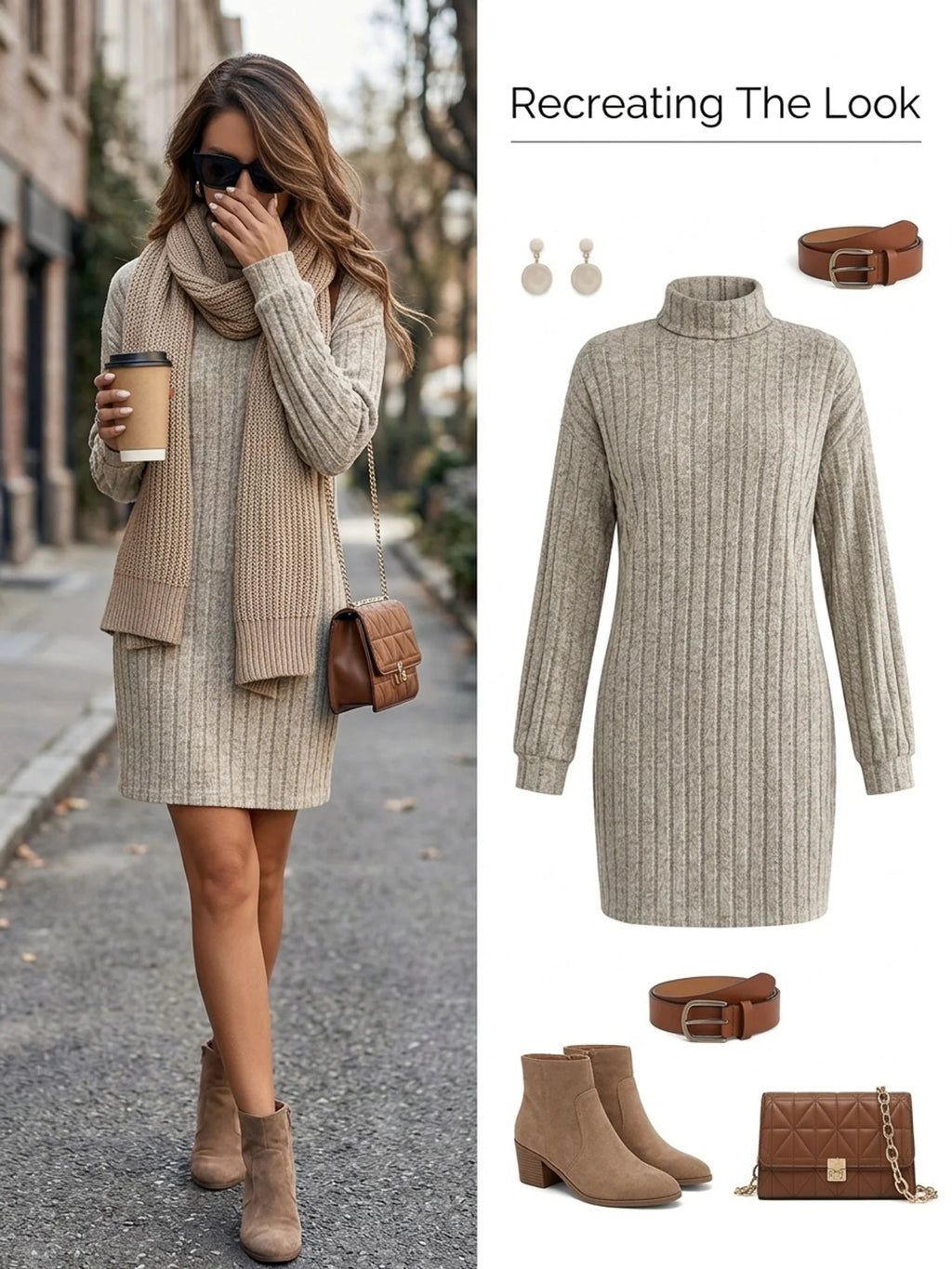 Women's khaki ribbed textured jumper dress for everyday winter wear