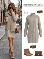 Women's khaki ribbed textured jumper dress for everyday winter wear