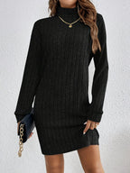 Women's black ribbed textured jumper dress for everyday winter wear