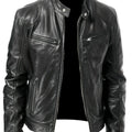 Men's black cropped classic stand-collar moto jacket for the season