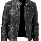 Men's black cropped classic stand-collar moto jacket for the season