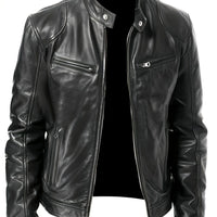 Men's Cropped Classic Stand-Collar Moto Jacket for the Season