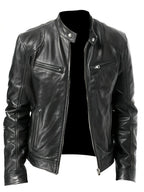 Men's black cropped classic stand-collar moto jacket for the season