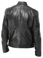 Men's black cropped classic stand-collar moto jacket for the season