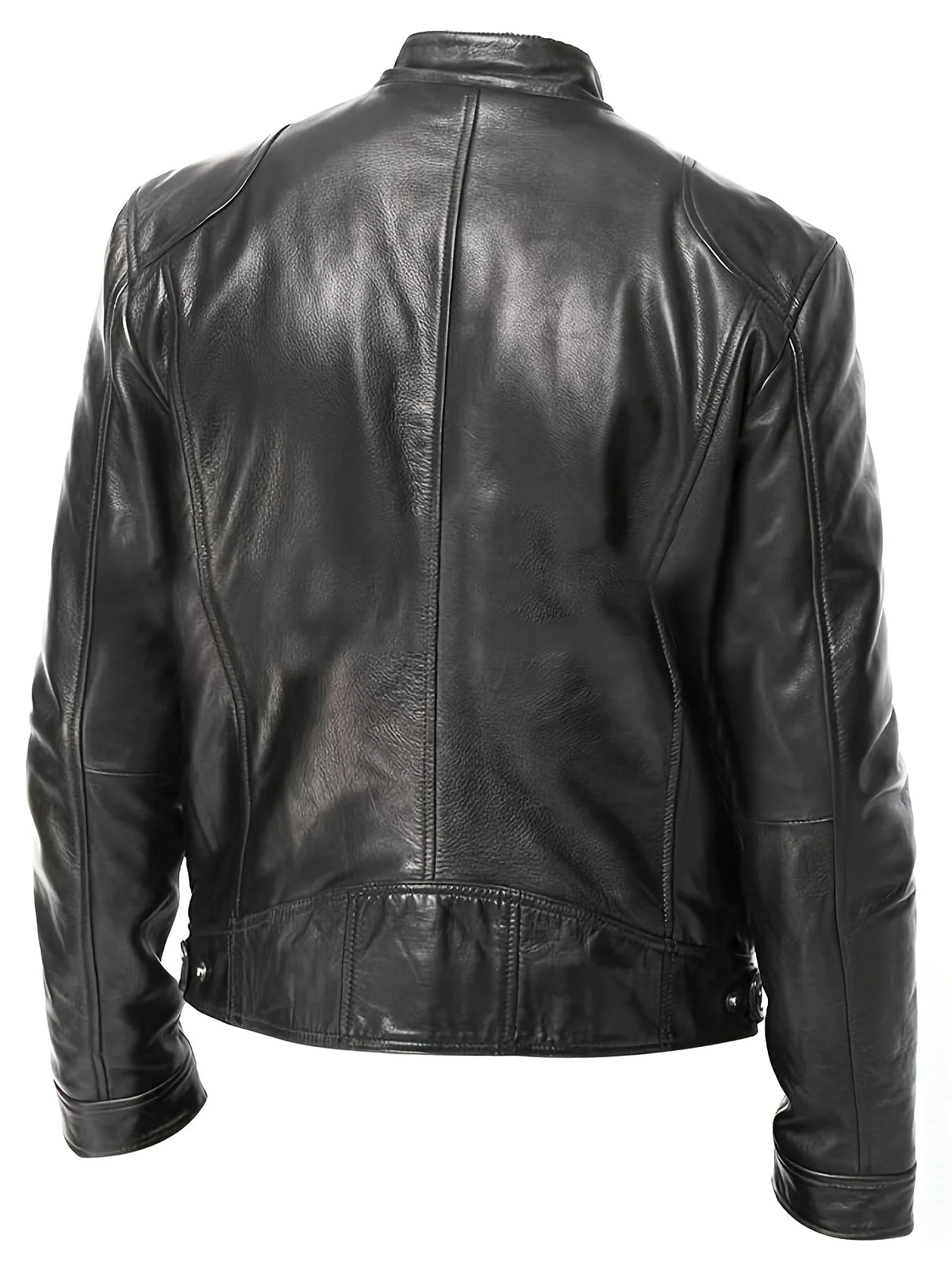 Men's black cropped classic stand-collar moto jacket for the season