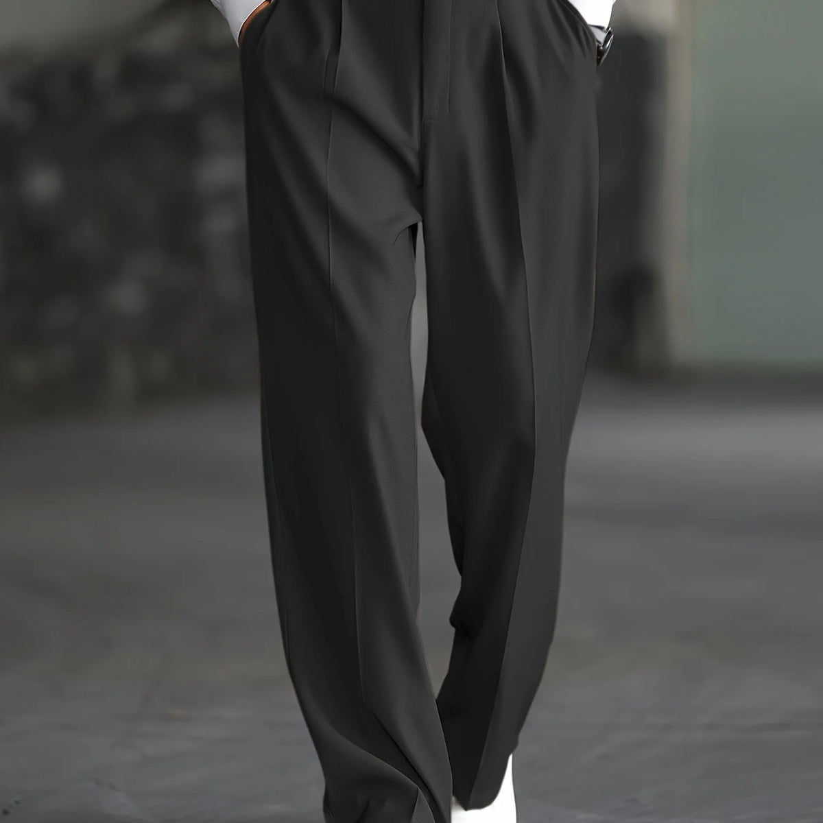 Men's black relaxed wide-leg trousers for autumn and winter layering