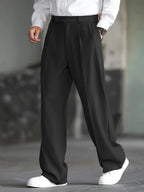 Men's black relaxed wide-leg trousers for autumn and winter layering