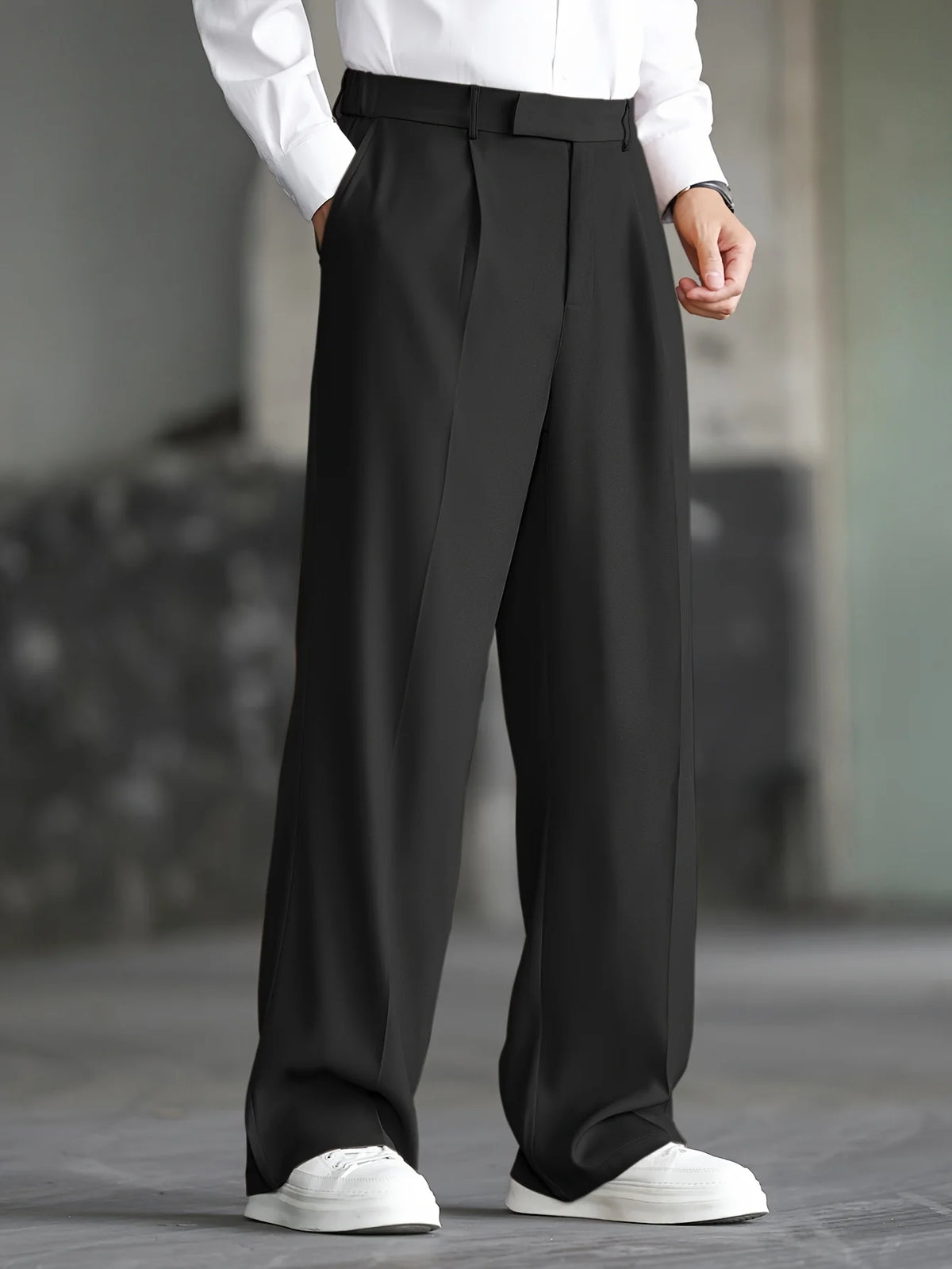 Men's black relaxed wide-leg trousers for autumn and winter layering