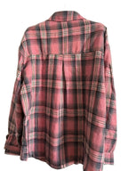 Women's pink & grey plaid relaxed plaid shirt for chilly autumn and winter days