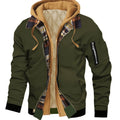 Men's military green hooded zip-up jacket for everyday autumn and winter wear