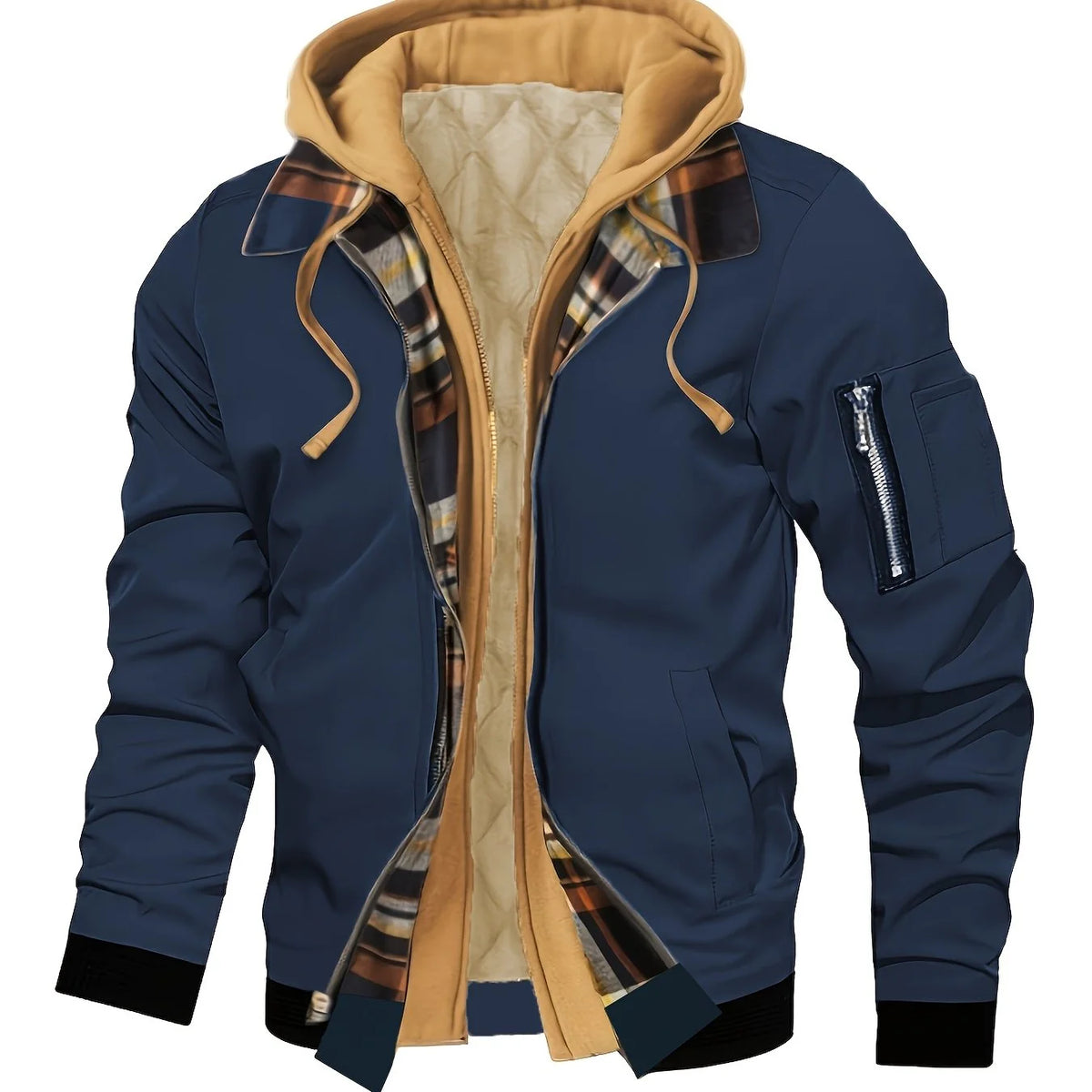 Men's khaki hooded zip-up jacket for everyday autumn and winter wear