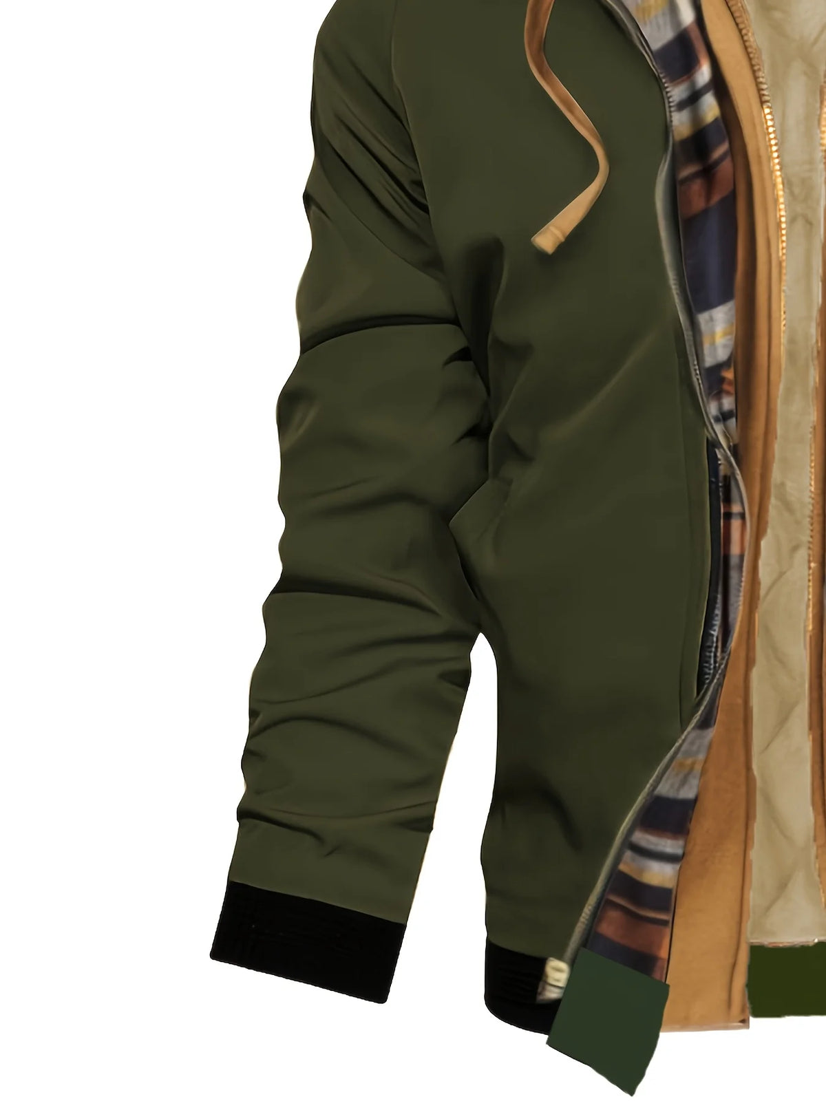 Men's military green hooded zip-up jacket for everyday autumn and winter wear