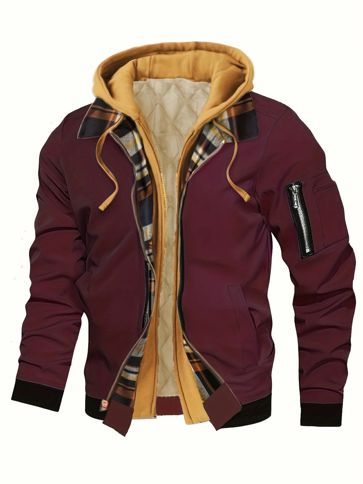 Men's black hooded zip-up jacket for everyday autumn and winter wear