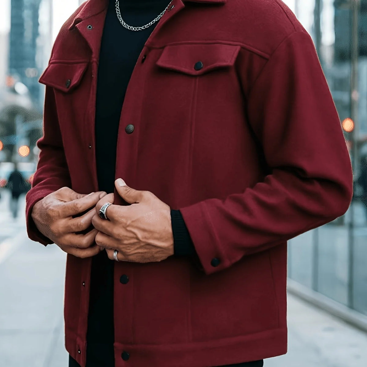 Men's wine red regular fit everyday jacket for autumn and winter wear