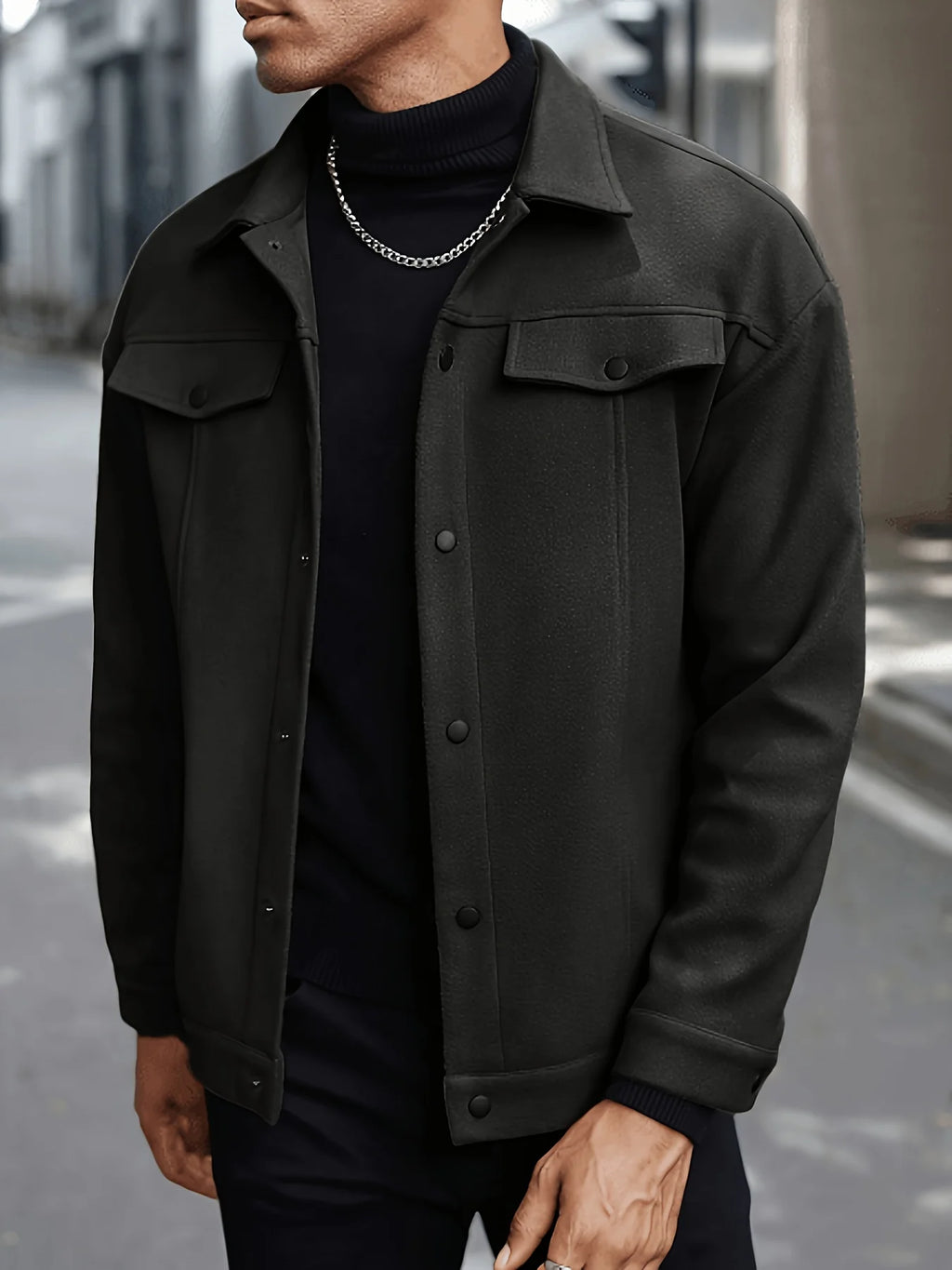 Men's black regular fit everyday jacket for autumn and winter wear