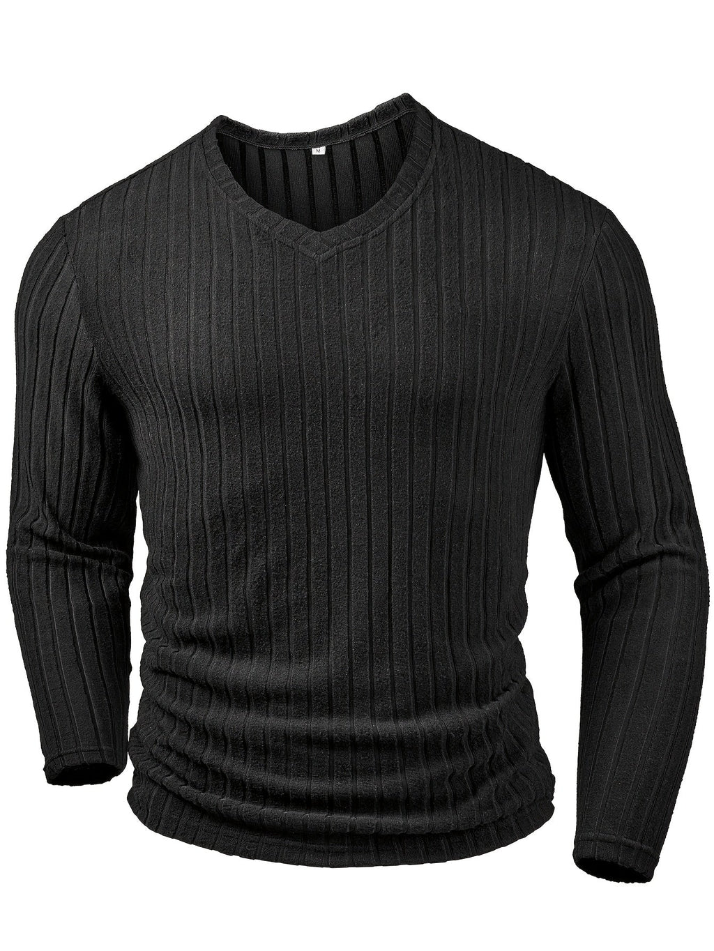 Men's black ribbed v-neck long sleeve top