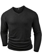 Men's black ribbed v-neck long sleeve top