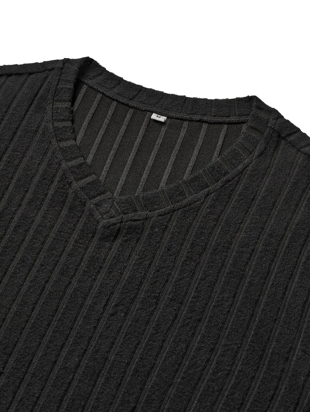 Men's black ribbed v-neck long sleeve top