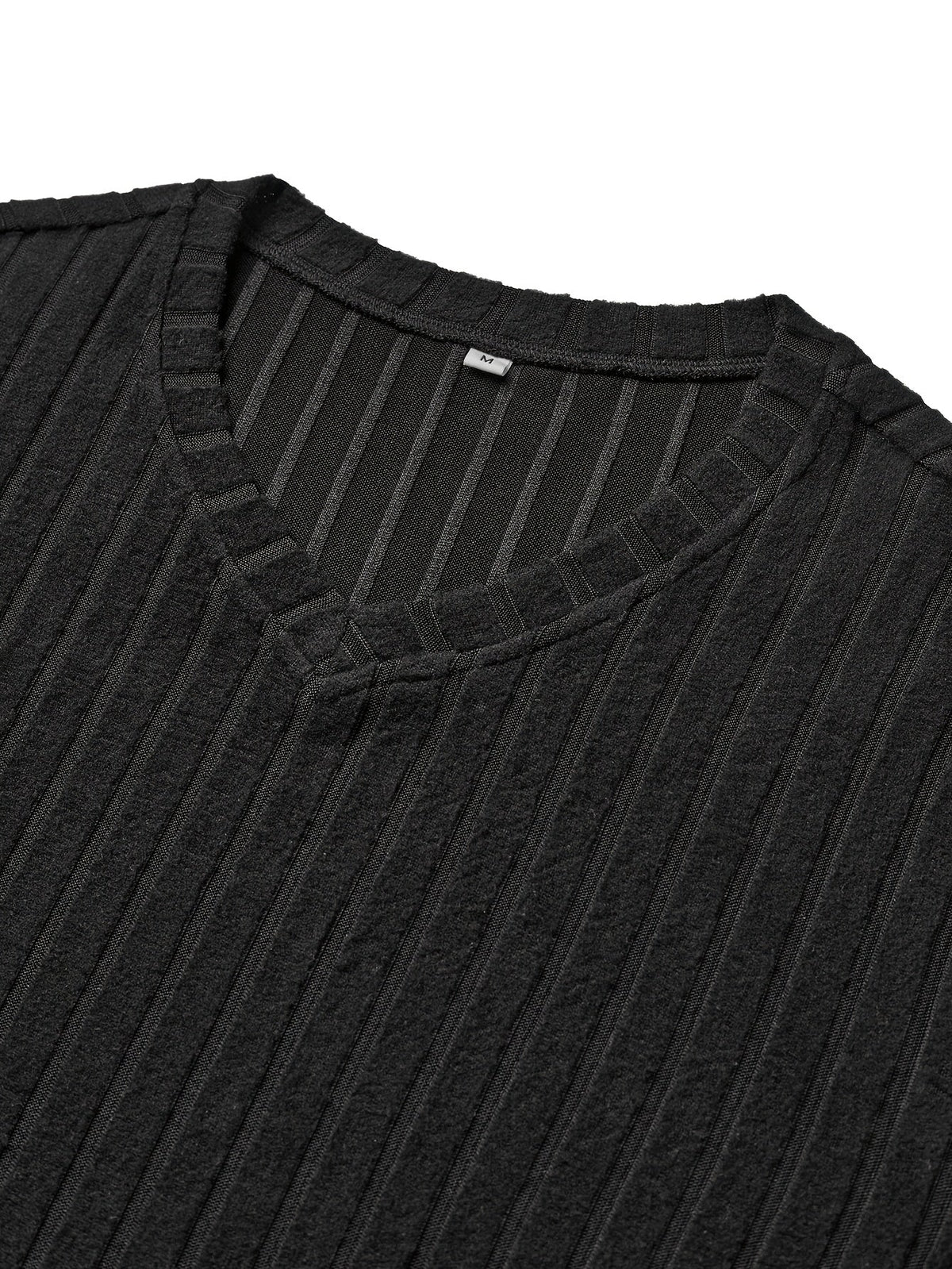Men's black ribbed v-neck long sleeve top