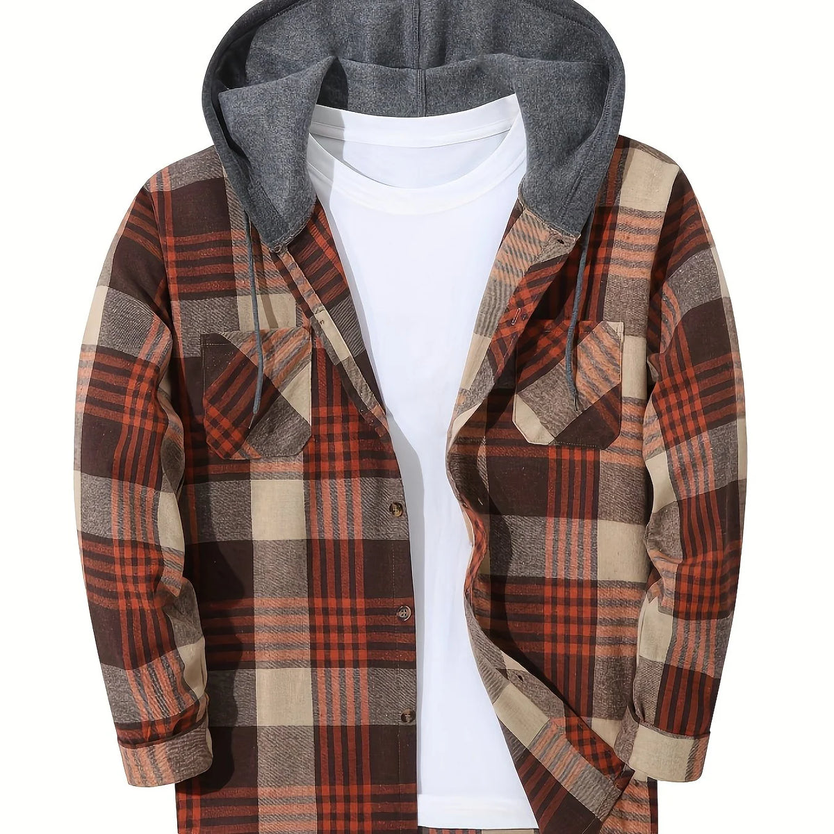 Men's khaki hooded shirt for the colder autumn and winter months