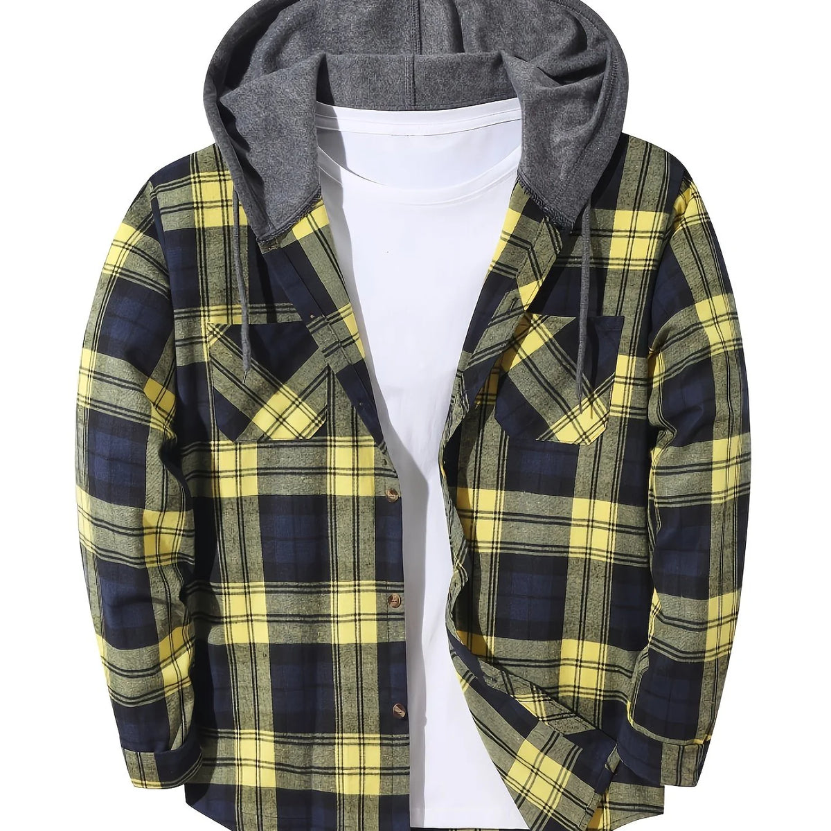 Men's green and navy blue hooded shirt for the colder autumn and winter months