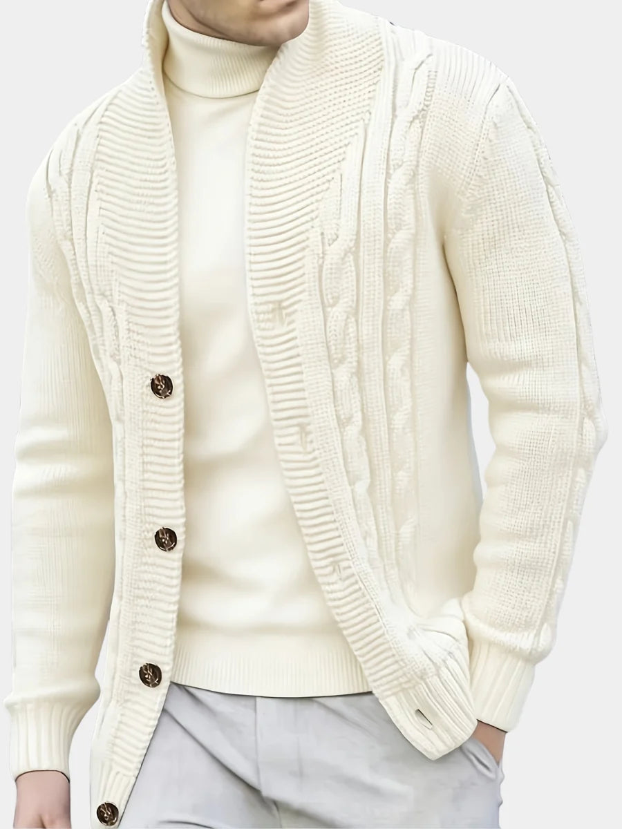 Men's white cable knit pullover sweater for autumn and winter wear