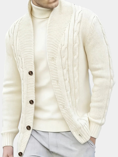 Men's white cable knit pullover sweater for autumn and winter wear