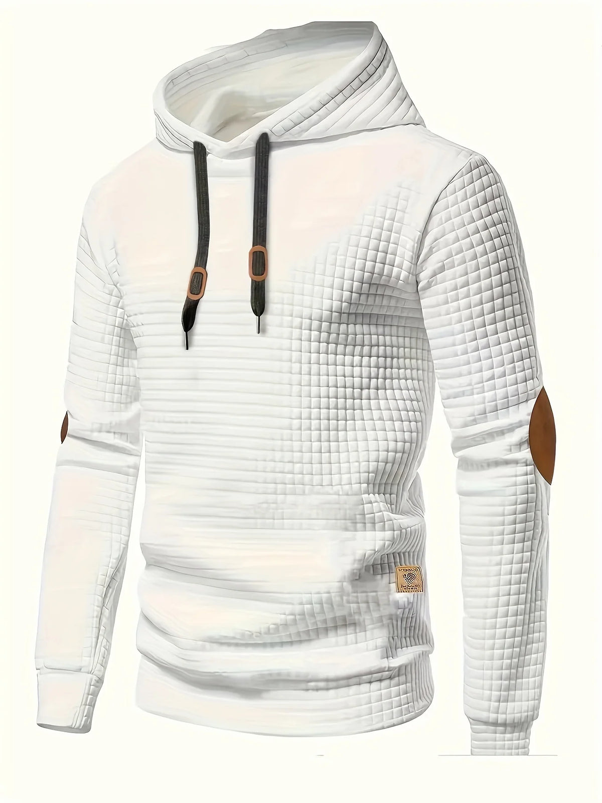 Men's white checkered hooded sweatshirt for autumn and winter layering
