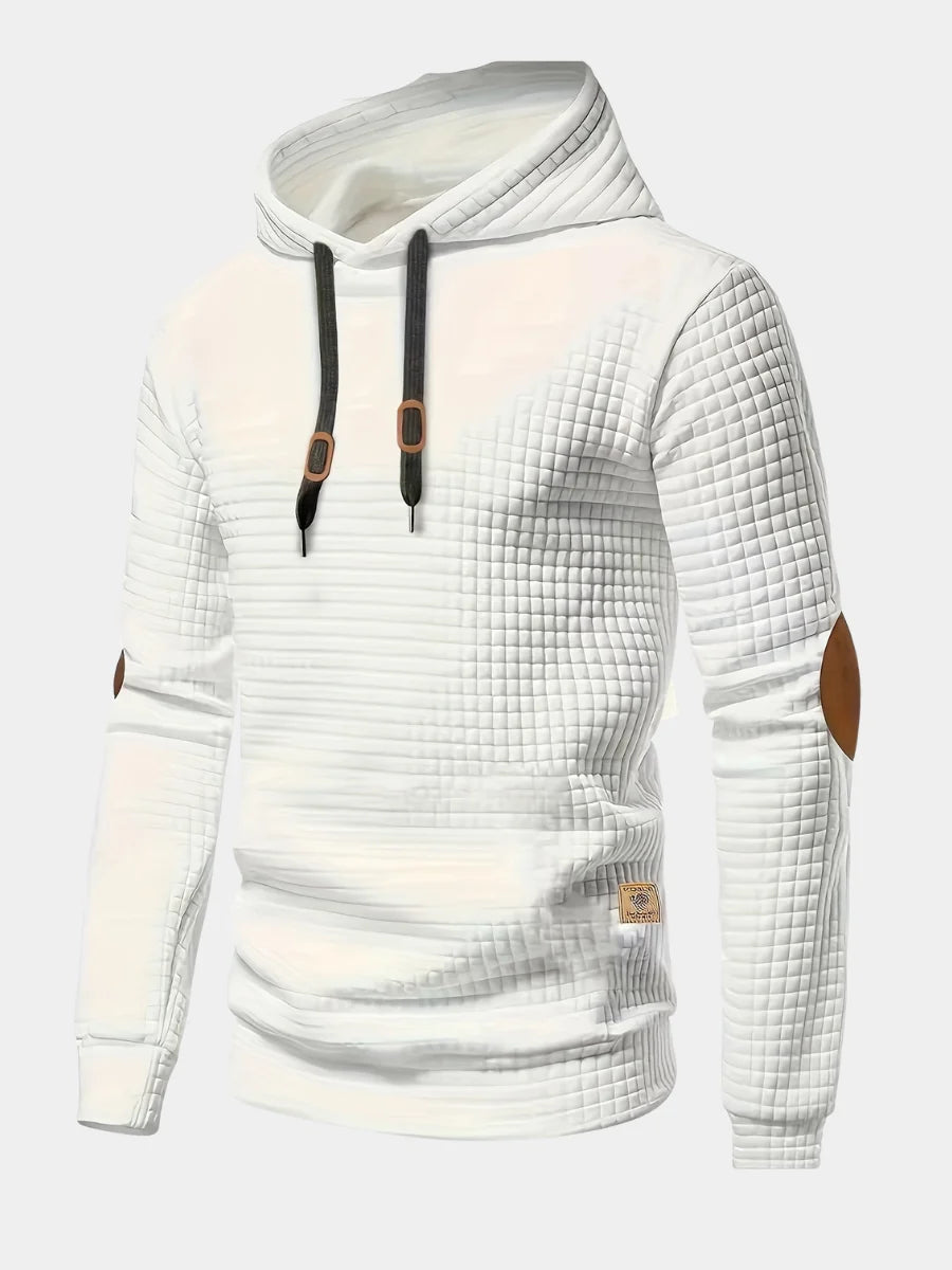 Men's white checkered hooded sweatshirt for autumn and winter layering