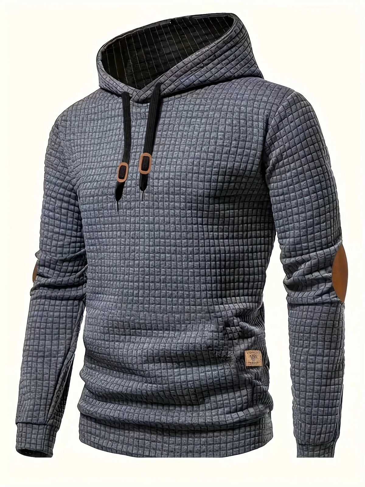 Men's light grey checkered hooded sweatshirt for autumn and winter layering