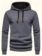 Men's dark grey checkered hooded sweatshirt for autumn and winter layering