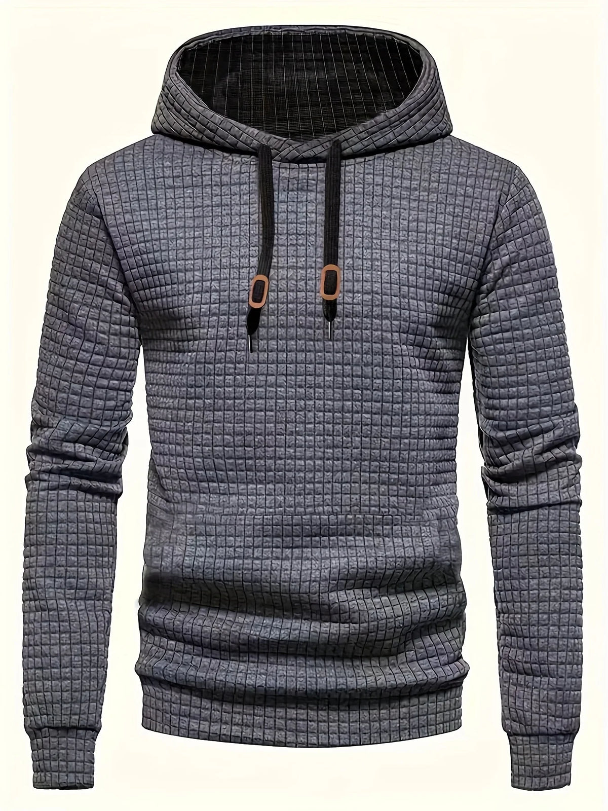 Men's dark grey checkered hooded sweatshirt for autumn and winter layering