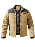 Men's khaki colour block stand-collar jacket for autumn and winter