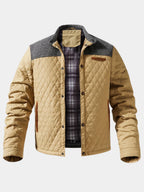 Men's khaki colour block stand-collar jacket for autumn and winter