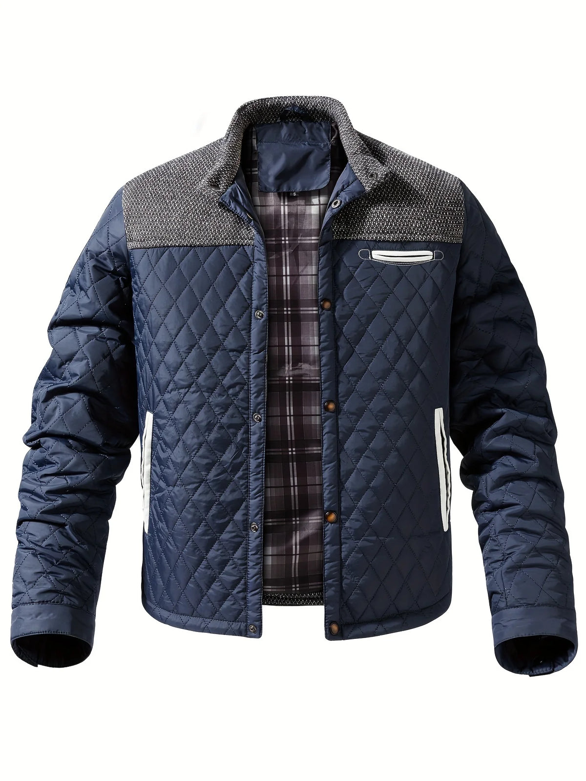 Men's green colour block stand-collar jacket for autumn and winter