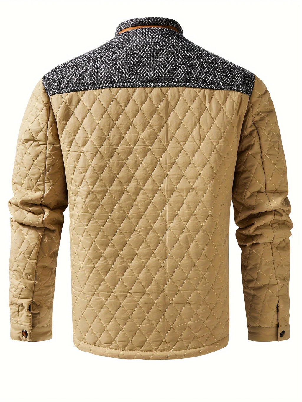 Men's brown colour block stand-collar jacket for autumn and winter